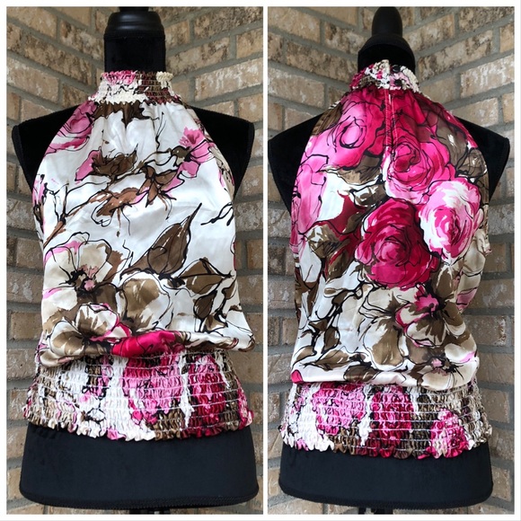 Like New Silk Floral Cache Halter Blouse Sz M - Picture 4 of 7